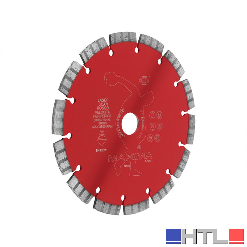 MAXIMA DISCO DIAMANTATO LASER SCAN ROSSO D180-H22.23MM 80 M/S MAX 8500 RPM
