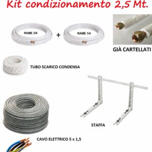 KIT INSTALLAZIONE CONDIZIONATORE CLIMATIZZATORE 2,5MT TUBO RAME 1/4" 3/8" STAFFE