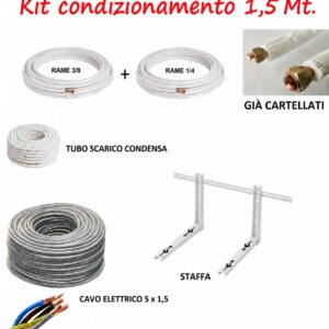 KIT INSTALLAZIONE CONDIZIONATORE CLIMATIZZATORE 1,5MT TUBO RAME 1/4" 3/8" STAFFE