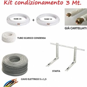 KIT INSTALLAZIONE CONDIZIONATORE CLIMATIZZATORE 3 MT TUBO RAME 1/4" 3/8" STAFFE