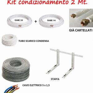 KIT INSTALLAZIONE CONDIZIONATORE CLIMATIZZATORE 2 MT TUBO RAME 1/4" 3/8" STAFFE