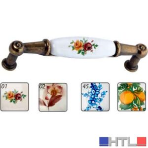 MANIGLIA PER MOBILI IN CERAMICA 'M01' Interasse 96 mm - Avorio decoro 02