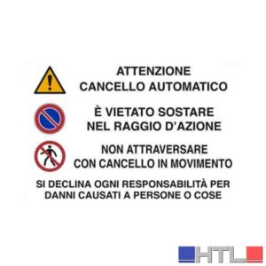 CARTELLO 'ATTENZIONE CANCELLO AUTOMATICO' 20x30 cm (Confezione da 10 pezzi)