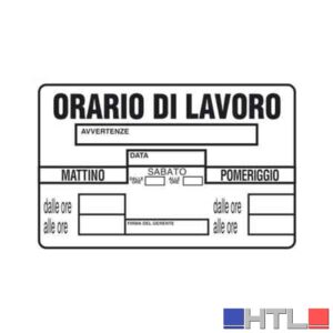 CARTELLO 'ORARIO DI LAVORO' 20x30 cm (Confezione da 10 pezzi)