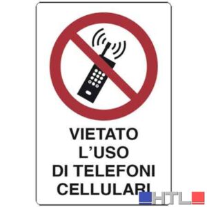 CARTELLO ADESIVO 'VIETATO L'USO DEI TEL. CELLULARI' 30x20 cm (Confezione da 10 pezzi)