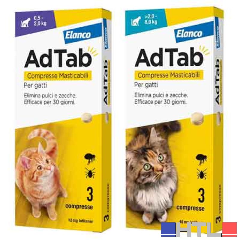 ANTIPARASSITARIO A COMPRESSE MASTICABILI 'ADTAB' Per gatti 0,5-2Kg - 3 Compresse