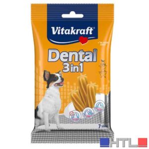 SNACK IGIENE DENTALE PER CANI 'DENTAL 3IN1' VITAKRAFT 120 gr - Tg. S, Per cani fino da 5 a 10 Kg (Confezione da 12 pezzi)