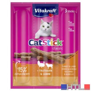 SNACK PER GATTI 'CAT-STICK' VITAKRAFT 18 gr, Gusto tacchino e agnello - Conf. 3 pezzi (Confezione da 20)
