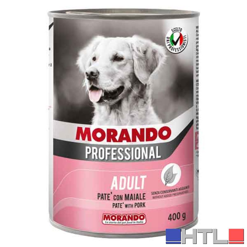 PATE' PER CANI MORANDO 400 gr, Gusto maiale - Per cani adulti (Confezione da 24 pezzi)