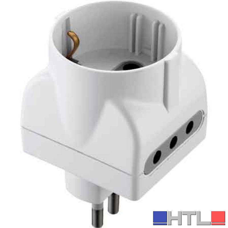 ADATTATORE TRIPLO SCHUKO/BIVALENTE 10A 2P+T - presa 10A 2P+T