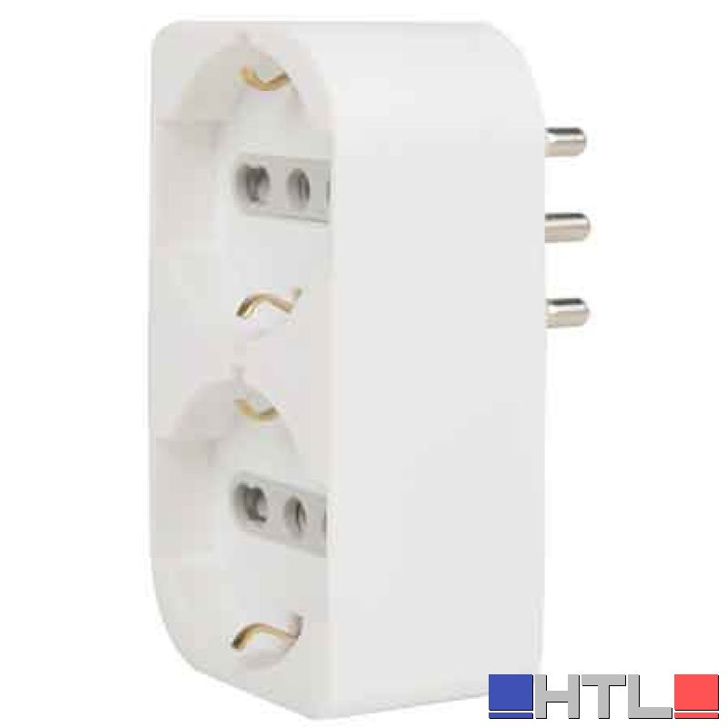 ADATTATORE SCHUKO DOPPIO SALVASPAZIO 16A 2P+T - presa 16A 2P+T - Colore Bianco