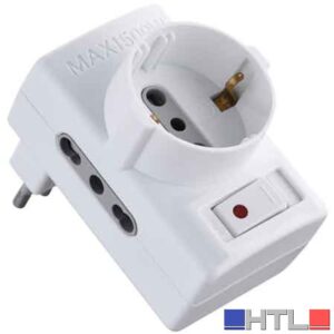ADATTATORE TRIPLO C/INTERRUTTORE SOVRACCARICO 16A 2P+T - presa 10/16A 2P+T - Colore Bianco