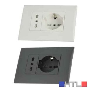 KIT PRESA BIVALENTE-ITALIANA/TEDESCA CON SUPPORTO E PLACCA ELECTRALINE Colore bianco