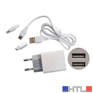 CARICATORE USB DA PARETE CON CAVO DI RICARICA 2,4A - 2 USB- 100 cm - Attacco Lightning