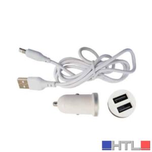CARICATORE USB DA AUTO CON CAVO DI RICARICA 2,1A - 2 USB- 100 cm - Attacco Lightning