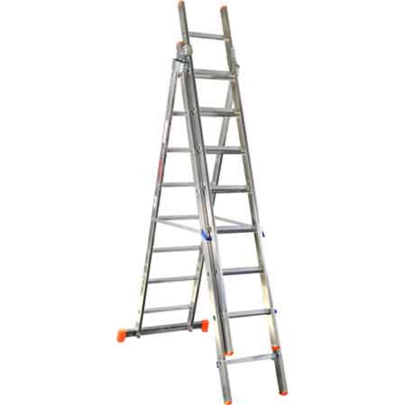SCALA A TRE ELEMENTI 'OR3' 9+9+9 gradini - H. 5,65 mt - montante 73x25 mm - immagine 2