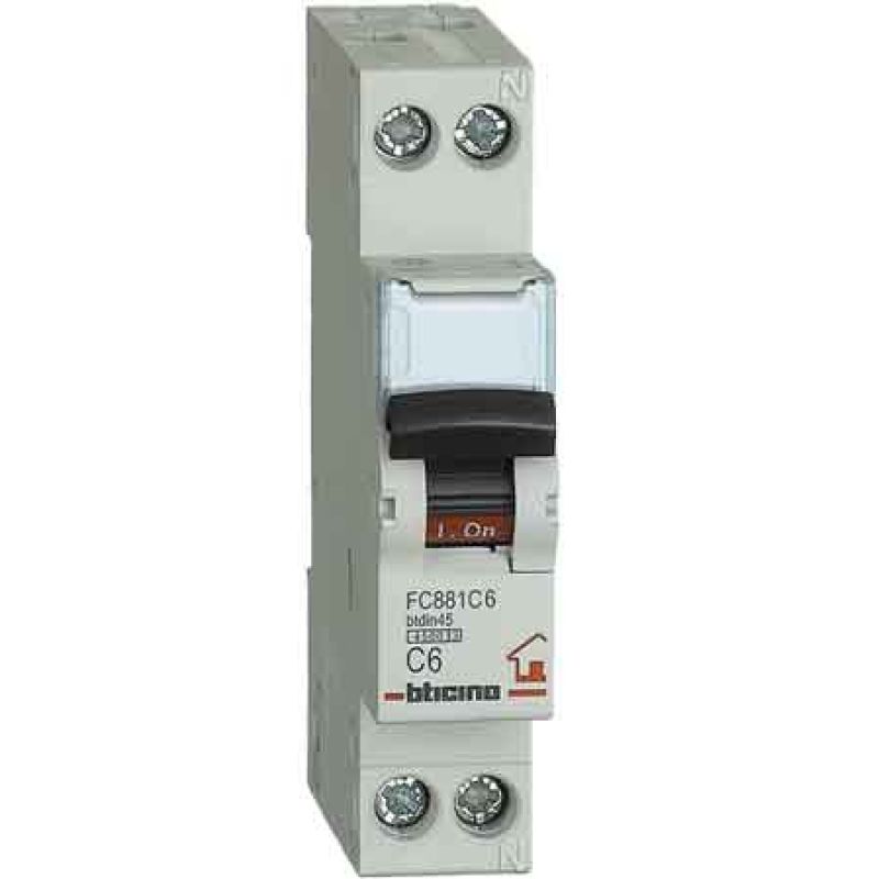 INTERRUTTORE MAGNETOTERMICO COMPATTO BTICINO 1P+N Corrente 6A (Confezione da 4 pezzi) - immagine 2
