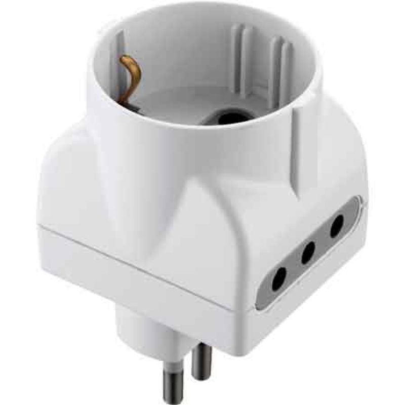 ADATTATORE TRIPLO SCHUKO/BIVALENTE 10A 2P+T - presa 10A 2P+T - immagine 2