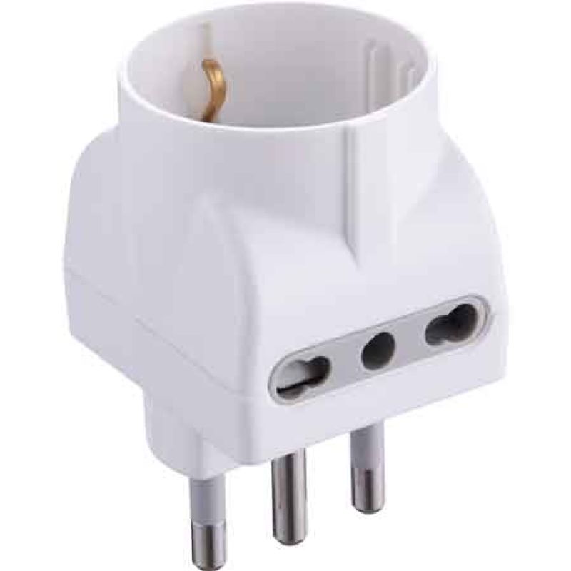 ADATTATORE TRIPLO SCHUKO/BIVALENTE 2P+T - Presa 10/16A 2P+T - immagine 2