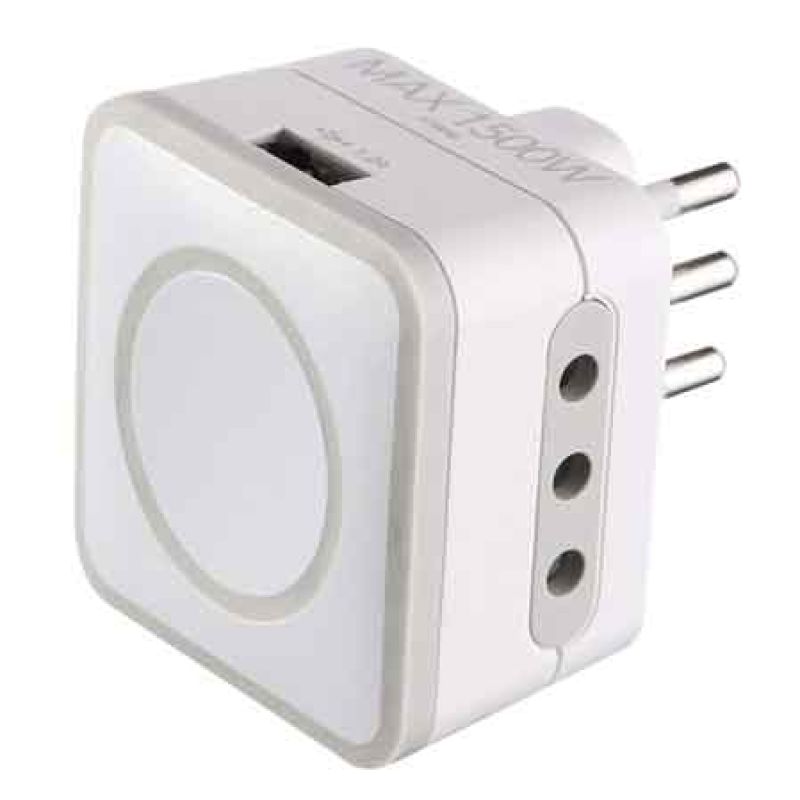 ADATTATORE TRIPLO CON PORTA USB 10A 2P+T - 2 prese 10A+T - immagine 2