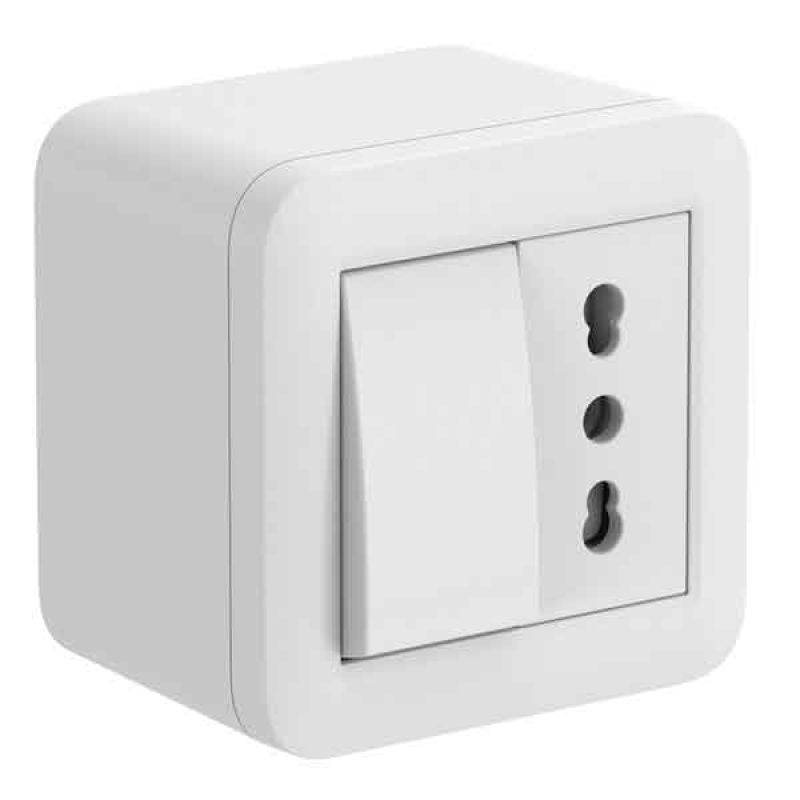 CONTENITORE CON DEVIATORE E PRESA BIVALENTE 'FIXA' ELECTRALINE 10A - Colore bianco - immagine 2