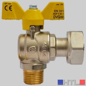 VALVOLA SFERA GAS AD ANGOLO M/F DADO GIREVOLE FARFALLA ALLUMINIO - 1" x 1"1/4
