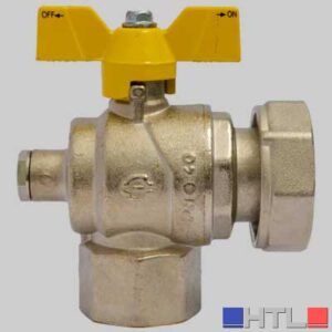 Valvola gas a sfera F/F ad angolo con presa pressione dado girevole farfalla Alluminio - 1" X 1"1/4 G
