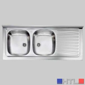 Lavello inox 2 vasche appoggio c/ gocciolatoio - 120 X 50 Dx