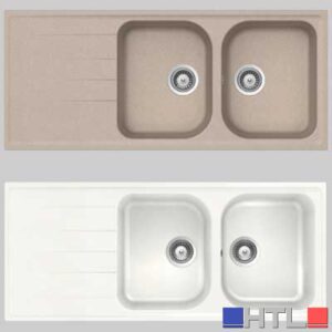 LAVELLO SINTETICO DUE VASCHE + GOCCIOLATOIO INCASSO MOD. LITHOS - Avena 58