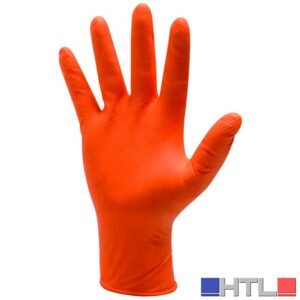 GUANTI MONOUSO IN NITRILE 'SUPREM 8' DPI 3 – Finitura Diamantata Col. Arancione tg.  M (50 pezzi)