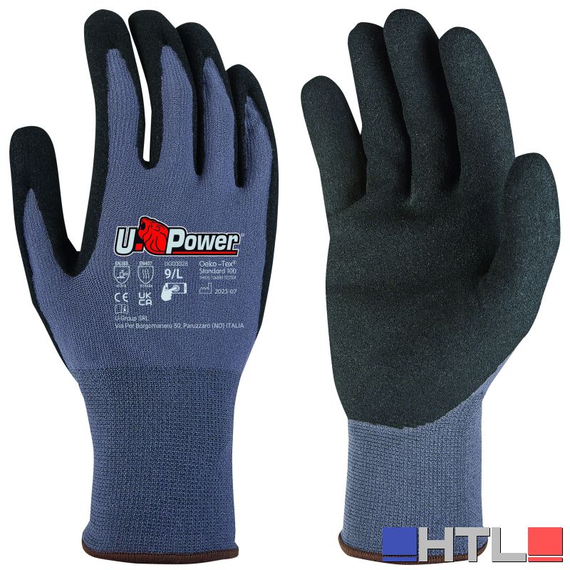 U-Power GUANTI DA LAVORO MERENGUE IN NYLON/NA2 TECHNOLOGY Col. Grigio/Nero tg. 8 (pacco da 12)