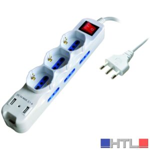 Globex MULTIPRESA IN BLISTER CON INTERRUTTORE 9 posti (6 bipasso + 3 schuko) + 2 prese USB