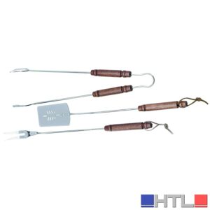 Ompagrill SET UTENSILI PER BARBECUE 3 PEZZI: pinza, paletta, forchettone con manico da cm. 55