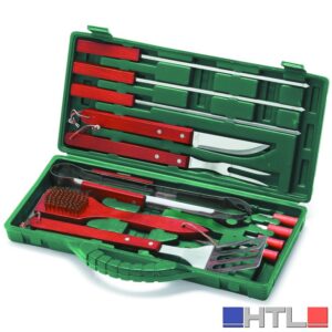 Ompagrill SET  UTENSILI PER BARBECUE VALIGETTA 12 PEZZI manico da cm. 40