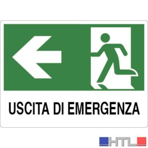 CARTELLO SEGNALETICO USCITA DI EMERGENZA SINISTRA  cm. 30x20 (confezione da 10)