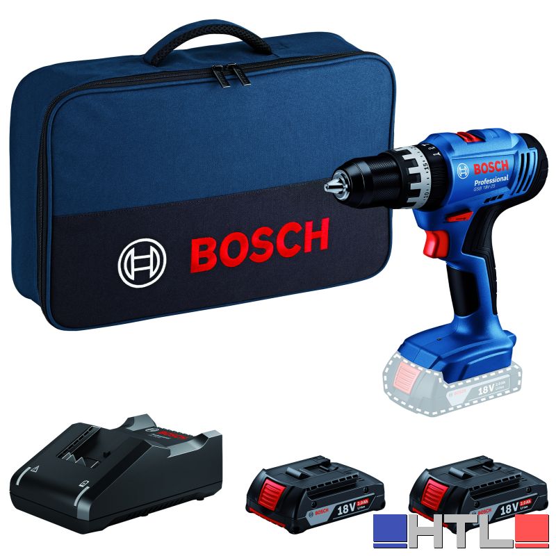 Bosch TRAPANO AVVITATORE CON PERCUSSIONE GSB 18V-25 2 batterie 2,0 Ah con borsa