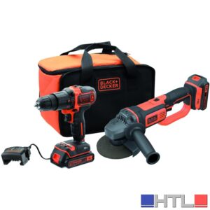 Black+Decker KIT TRAPANO AVVITATORE PERCUSSIONE+SMERIGLIATRICE BCK24D2S-QW 18V 2 batterie 2,0 Ah