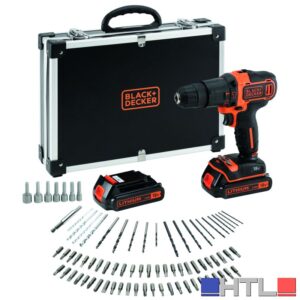 Black+Decker TRAPANO AVVITATORE A PERCUSSIONE BDCHD18BAFC-QW 18V 2 batterie 1,5 Ah + 80 accessori