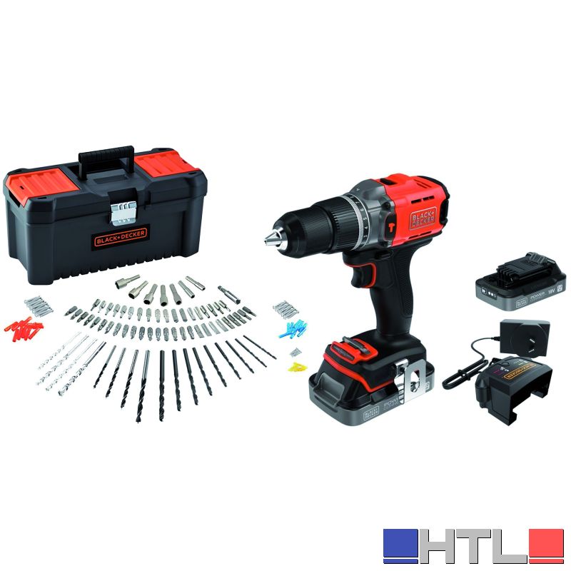 Black+Decker TRAPANO AVVITATORE A PERCUSSIONE BCD383D2TA-QW 18V 2 batterie 2 Ah +120 acc. +valig.
