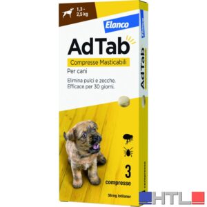 Elanco ANTIPARASSITARIO COMPRESSA MASTICABILE AdTab x cani  1,3÷2,5 kg. (cf. 3 compr. da 56,25 mg)