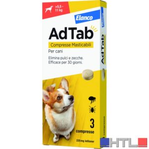 Elanco ANTIPARASSITARIO COMPRESSA MASTICABILE AdTab x cani  5,5÷11 kg. (cf. 3 compr. da 225 mg)