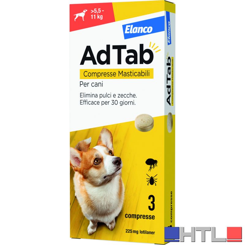 Elanco ANTIPARASSITARIO COMPRESSA MASTICABILE AdTab x cani 5,5÷11 kg. (cf. 3 compr. da 225 mg)