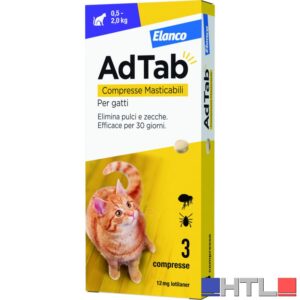 Elanco ANTIPARASSITARIO COMPRESSA MASTICABILE AdTab x gatti 0,5÷2,0 kg. (cf. 3 compr. da 12 mg)