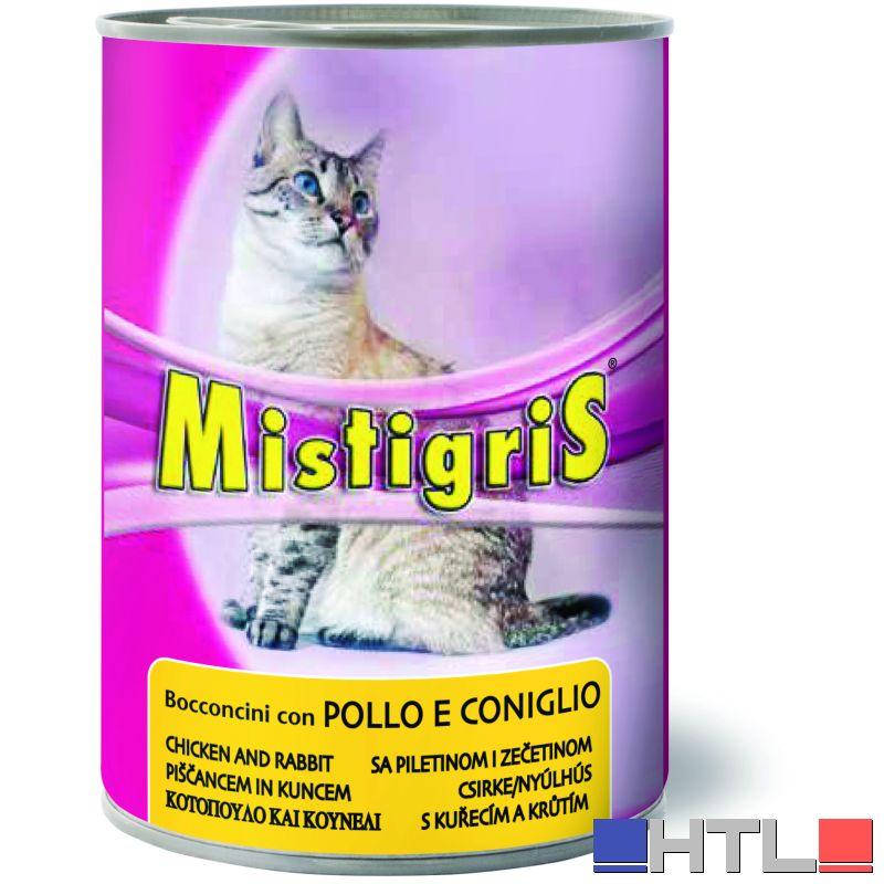 Morando BOCCONI PER GATTI ''MISTIGRIS'' gusto pollo e coniglio - gr. 405 (confezione da 24)