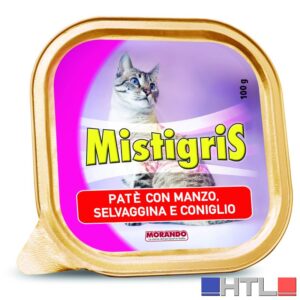 Morando PATÈ PER GATTI ''MISTIGRIS'' gusto manzo, selvaggina e coniglio - gr.  100 (confezione da 32)