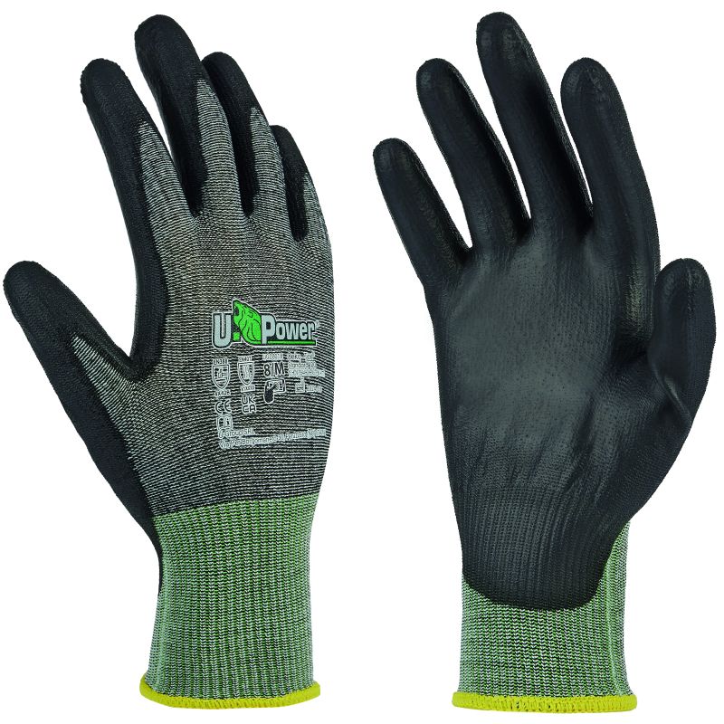 U-Power GUANTI DA LAVORO ANTITAGLIO B SAMBA IN NYLON/PU- FOAM Col. Grigio/Verde tg. 8 (pacco da 12) - immagine 2