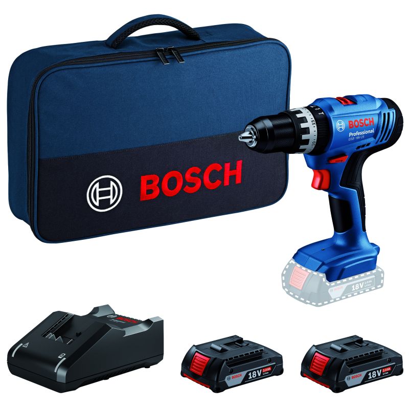 Bosch TRAPANO AVVITATORE CON PERCUSSIONE GSB 18V-25 2 batterie 2,0 Ah con borsa - immagine 2
