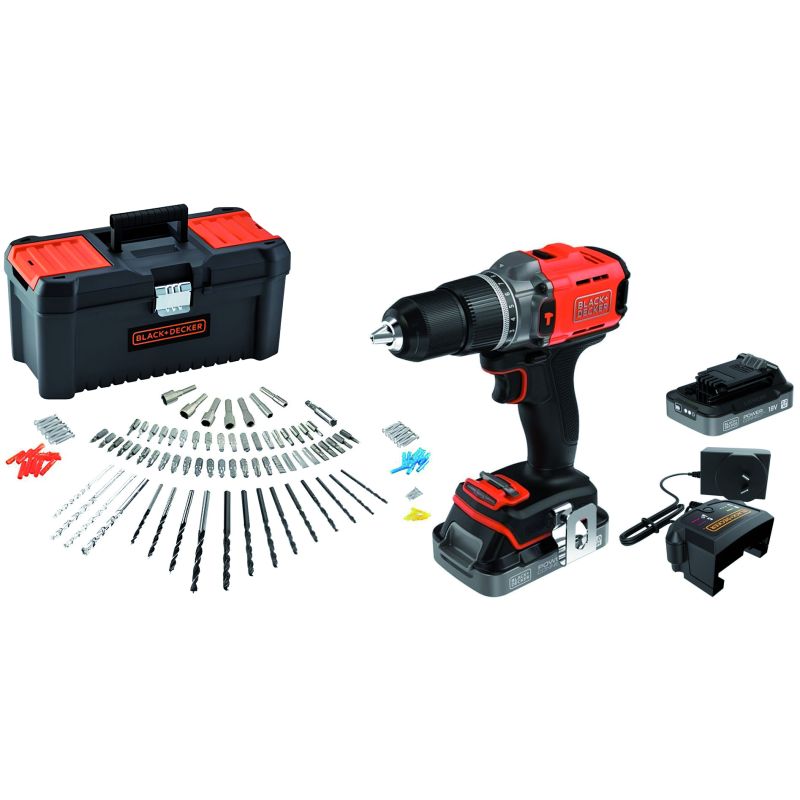 Black+Decker TRAPANO AVVITATORE A PERCUSSIONE BCD383D2TA-QW 18V 2 batterie 2 Ah +120 acc. +valig. - immagine 2