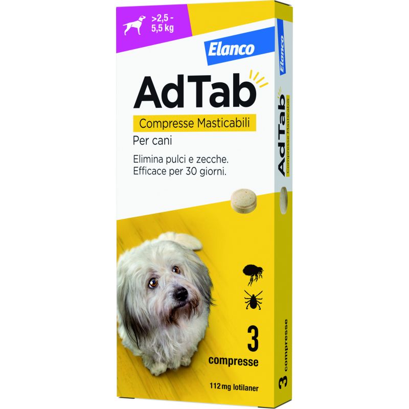 Elanco ANTIPARASSITARIO COMPRESSA MASTICABILE AdTab x cani 2,5÷5,5 kg. (cf. 3 compr. da 112,5 mg) - immagine 2