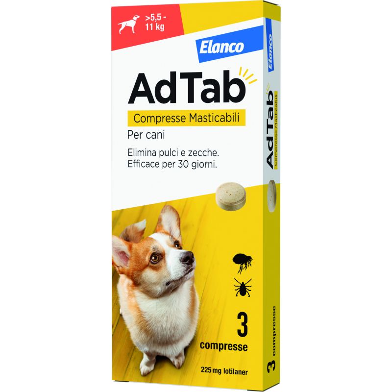 Elanco ANTIPARASSITARIO COMPRESSA MASTICABILE AdTab x cani 5,5÷11 kg. (cf. 3 compr. da 225 mg) - immagine 2